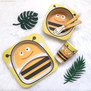 ست غذای5پارچه بامبو برند کیدز مدل-زنبور عسل